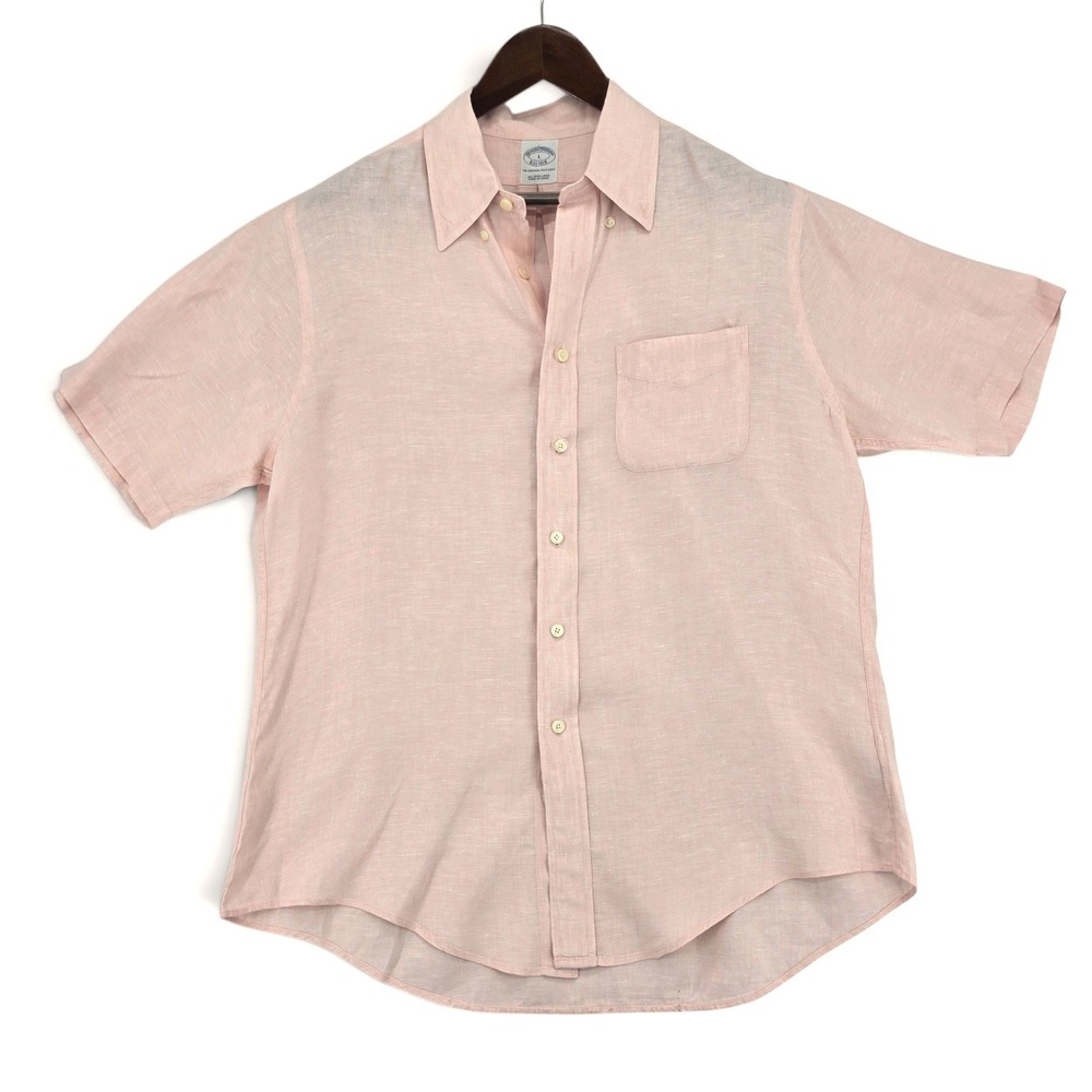 Brooks Brothers Pink Irish Linen Button Front Shirt L Coastal Old Money Classic